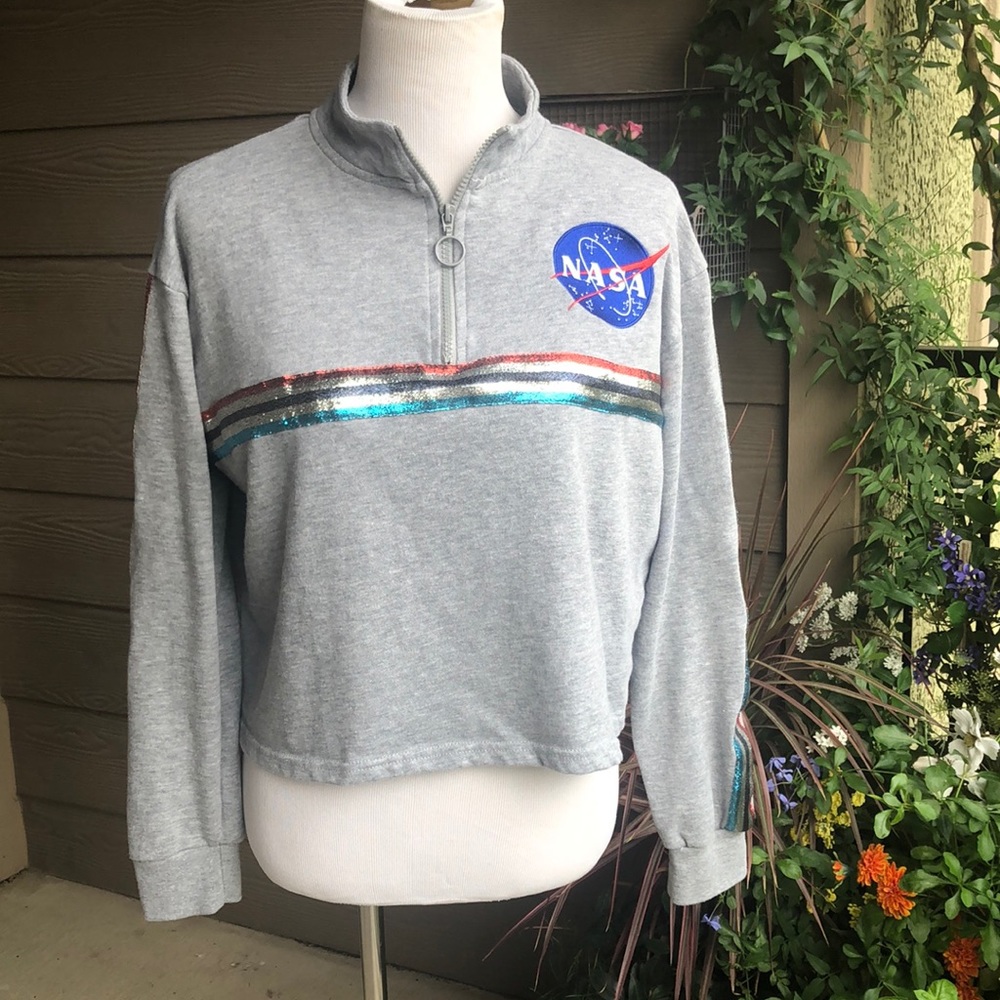 Cropped Embroidered NASA Pullover Sweatshirt